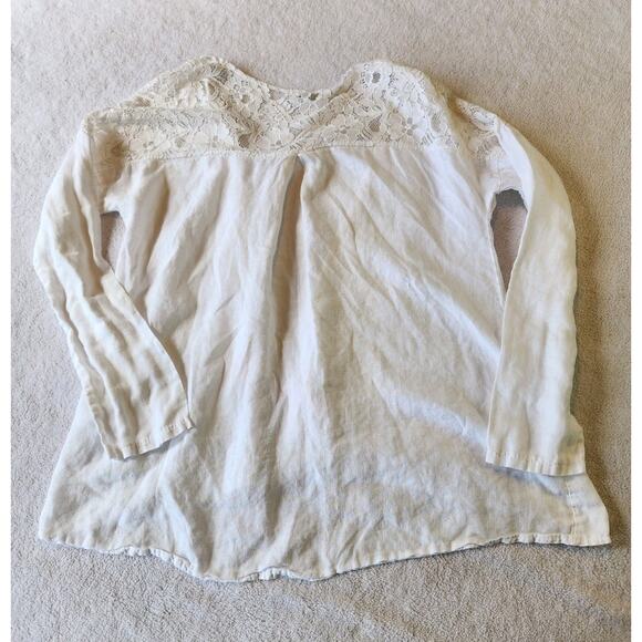 Bellambra Italy 100% Linen blouse Sz Small Open Front Shirt Lace Trim Shacket - Picture 8 of 10